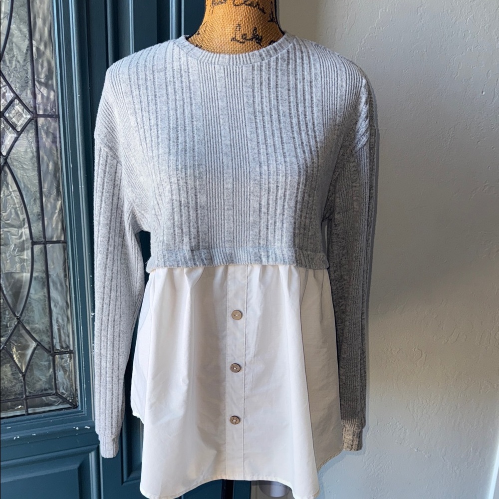 Gray and White Women's Layered Top